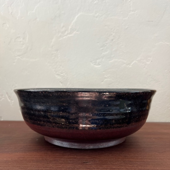 Large stoneware studio pottery serving bowl blue white indigo signed mid century - Picture 9 of 12